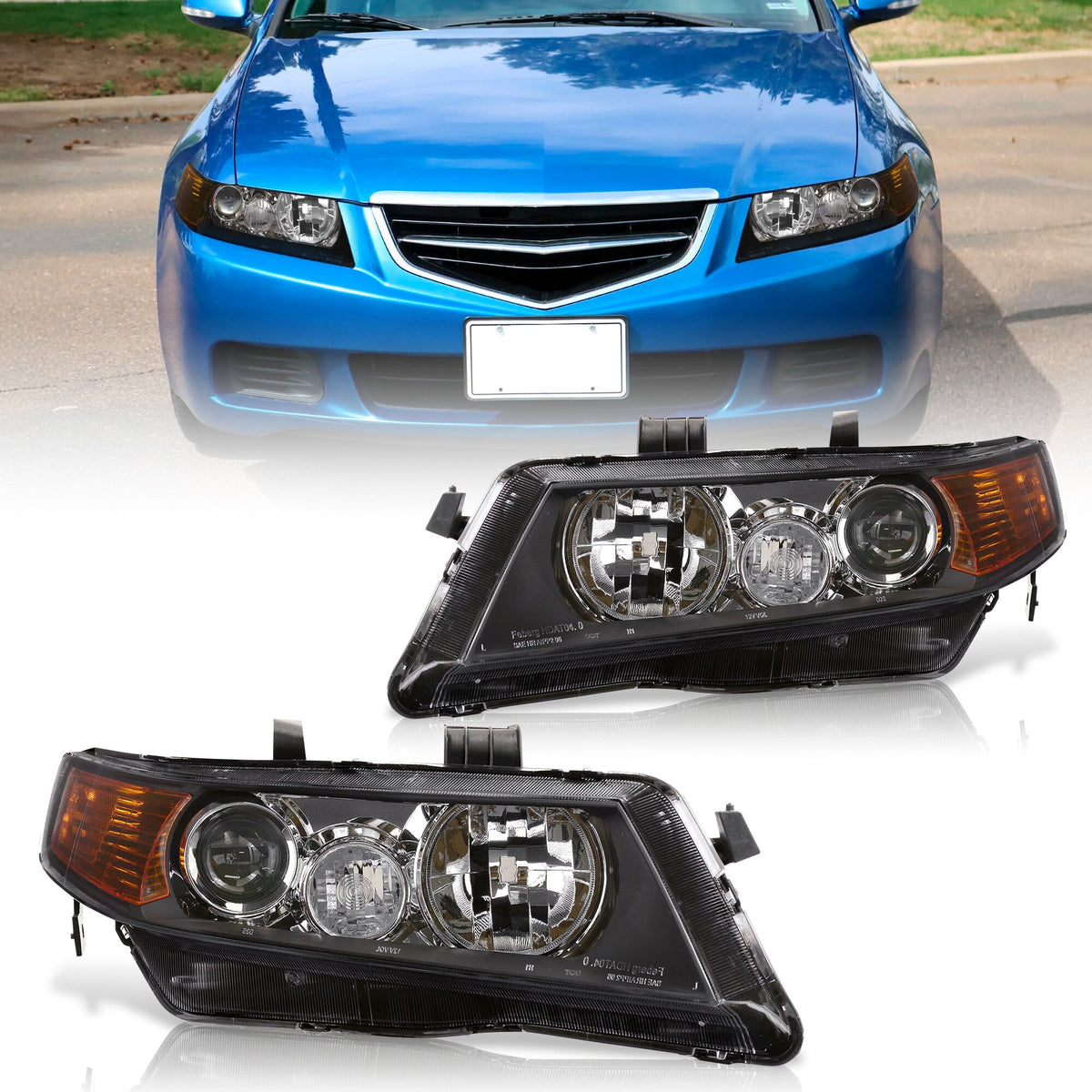 Acura TSX 2004-2008 Factory Style Headlights Black Housing Clear Len Amber Reflector