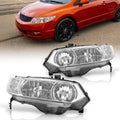 Honda Civic Coupe 2006-2011 Factory Style Headlights Chrome Housing Clear Len Clear Reflector