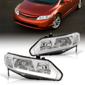 Honda Civic Sedan 2006-2011 LED DRL Bar Factory Style Headlights Chrome Housing Clear Len Clear Reflector