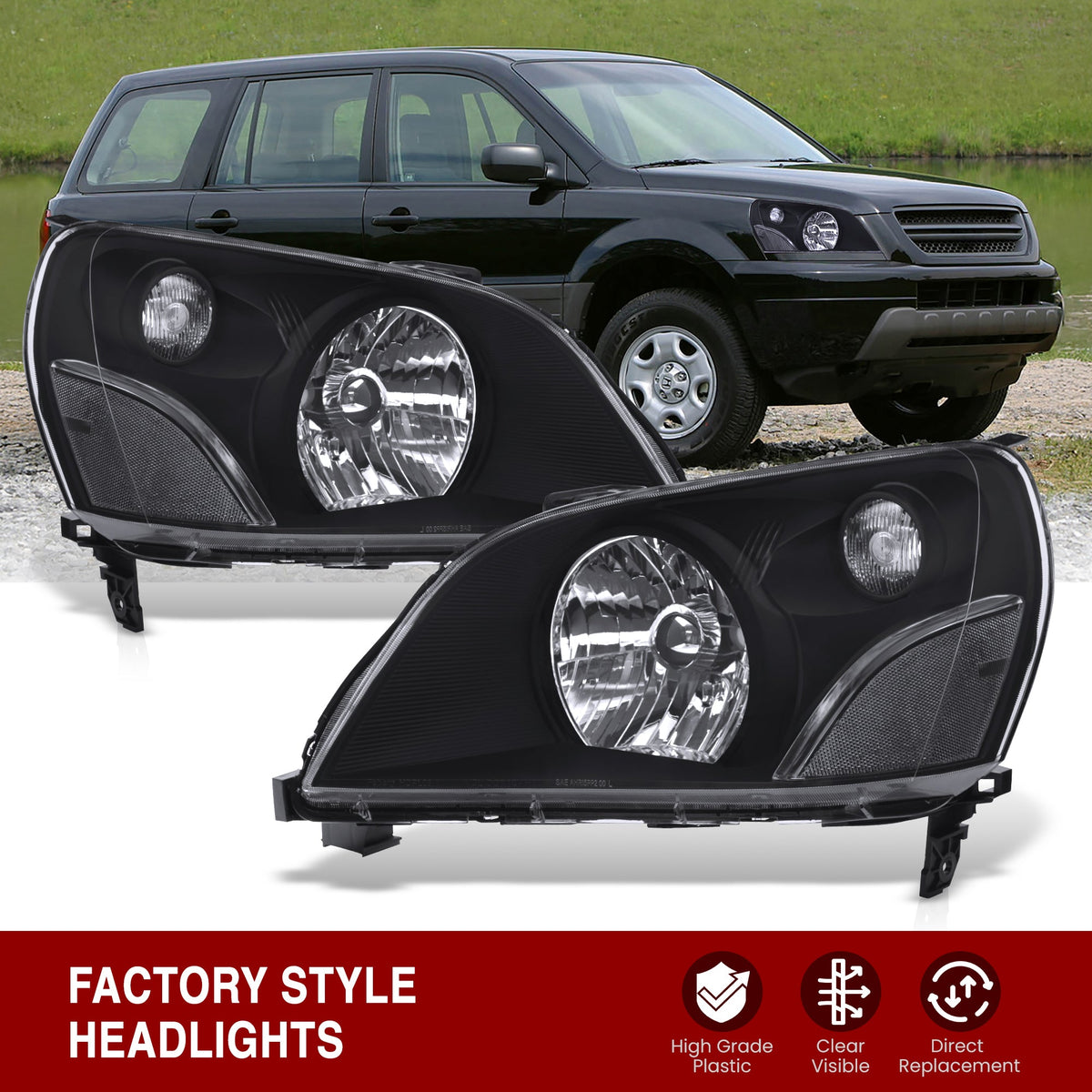 HONDA Pilot 2003-2005 Headlight Black Housing Clear Lens Reflector — additional product view