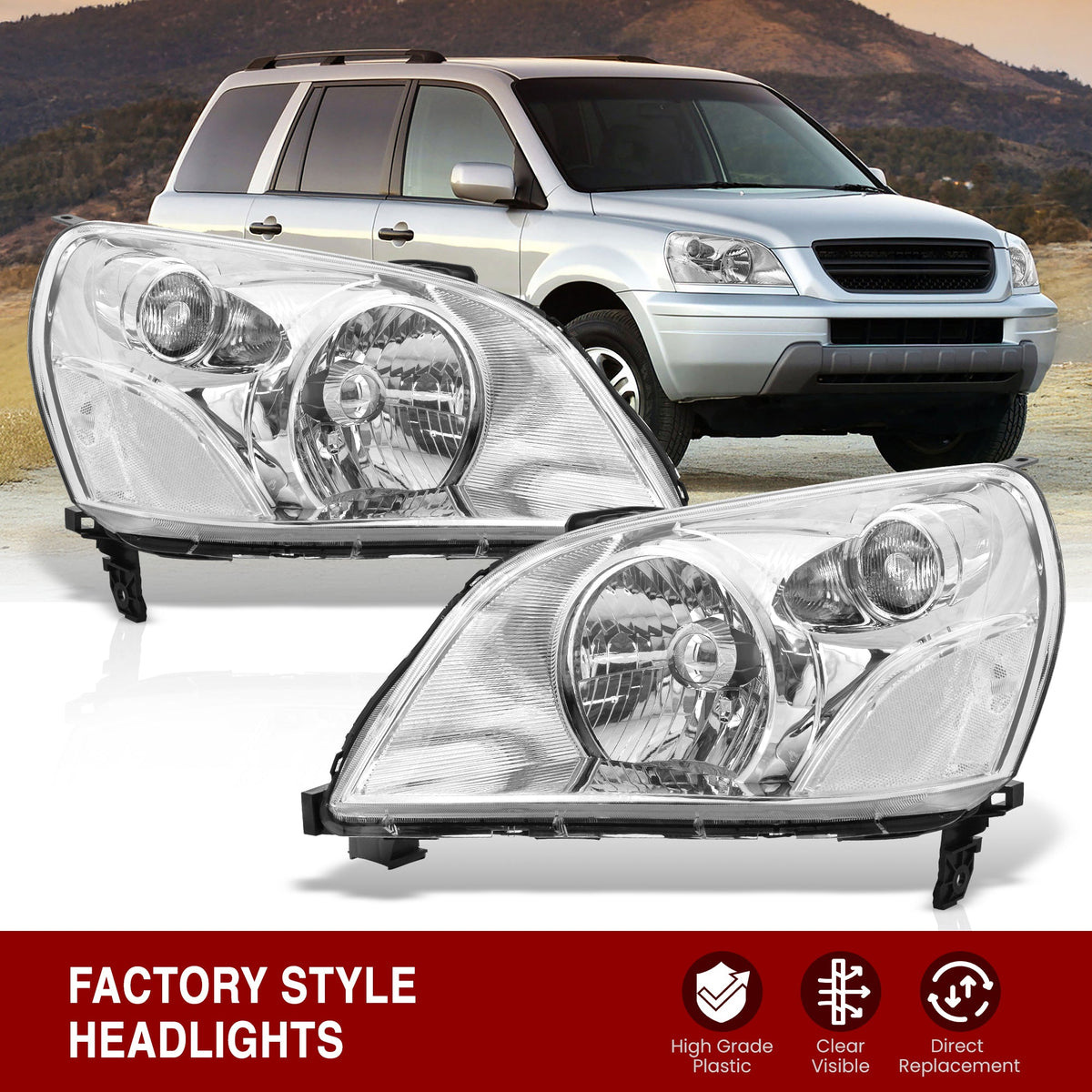 HONDA Pilot 2003-2005 Headlight Chrome Housing Clear Lens Reflector — additional product view