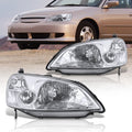 Honda Civic 2/4Door 2001-2003 Factory Style Headlights Chrome Housing Clear Len Clear Reflector