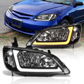 Honda Civic 2004-2005 Factory Style Headlights Black Housing Clear Len Clear Reflector Sequential DRL LED