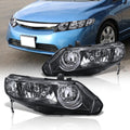 Honda Civic Sedan 2006-2011 Factory Style Headlights Black Housing Clear Len Clear Reflector