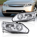 Honda Civic Sedan 2006-2011 Factory Style Headlights Chrome Housing Clear Len Clear Reflector