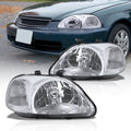 Honda Civic 1996-1998 Factory Style Headlights Chrome Housing Clear Len Clear Reflector