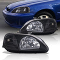Honda Civic 1999-2000 Factory Style Headlights Black Housing Clear Len Clear Reflector