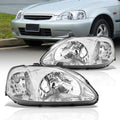 Honda Civic 1999-2000 Factory Style Headlights Chrome Housing Clear Len Clear Reflector