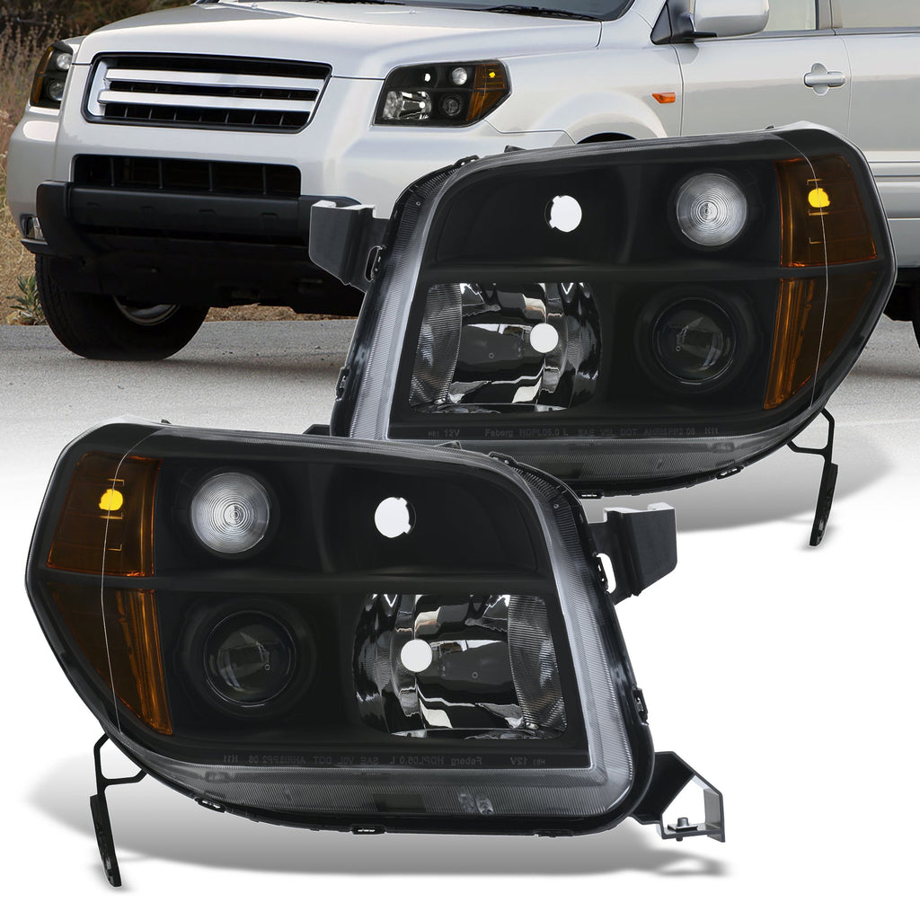 HONDA Pilot 2006-2008 Headlight Black Housing Clear Lens Amber Reflector