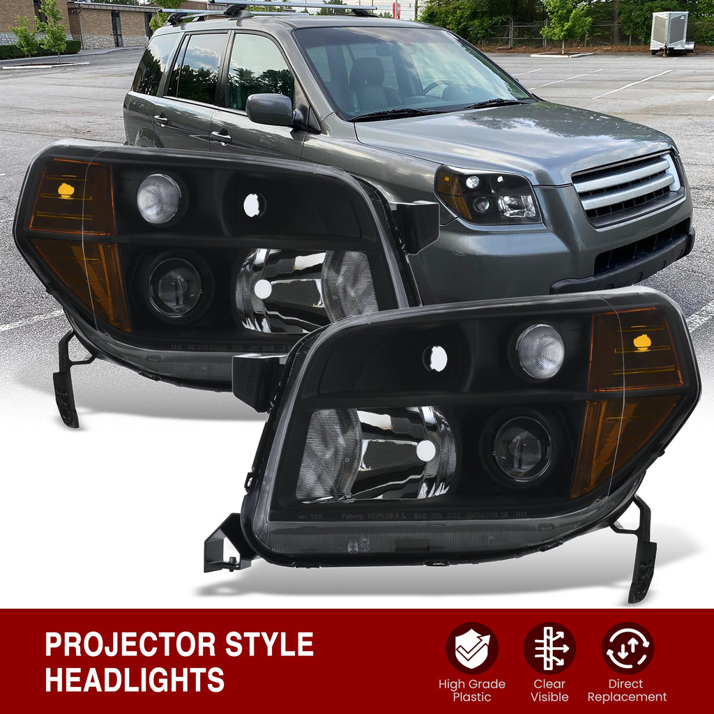HONDA Pilot 2006-2008 Headlight Black Housing Clear Lens Amber Reflector — additional product view