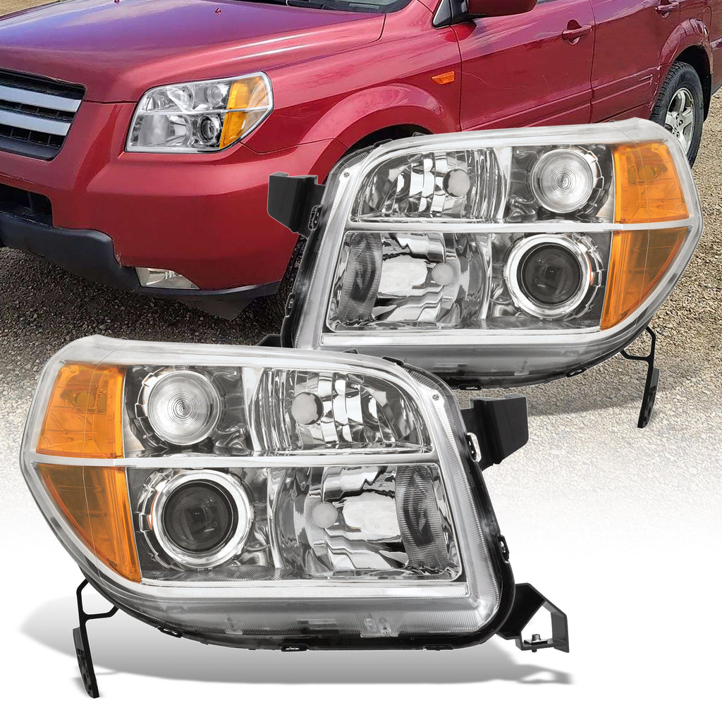 HONDA Pilot 2006-2008 Headlight Chrome Housing Clear Lens Amber Reflector