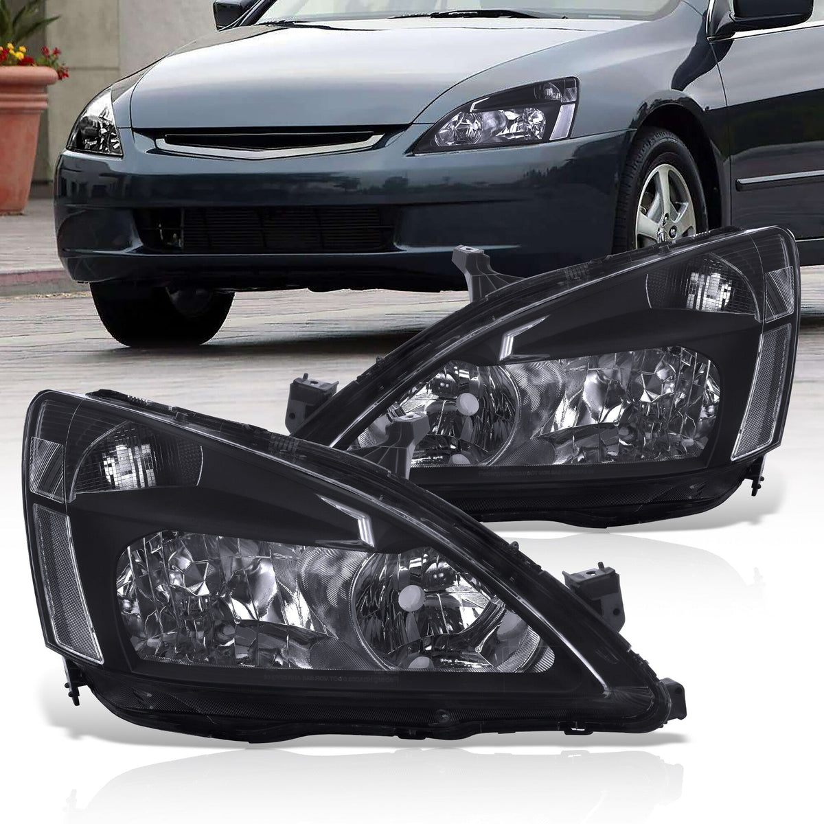 Honda Accord 2003-2007 Factory Style Headlights Black Housing Clear Len Clear Reflector