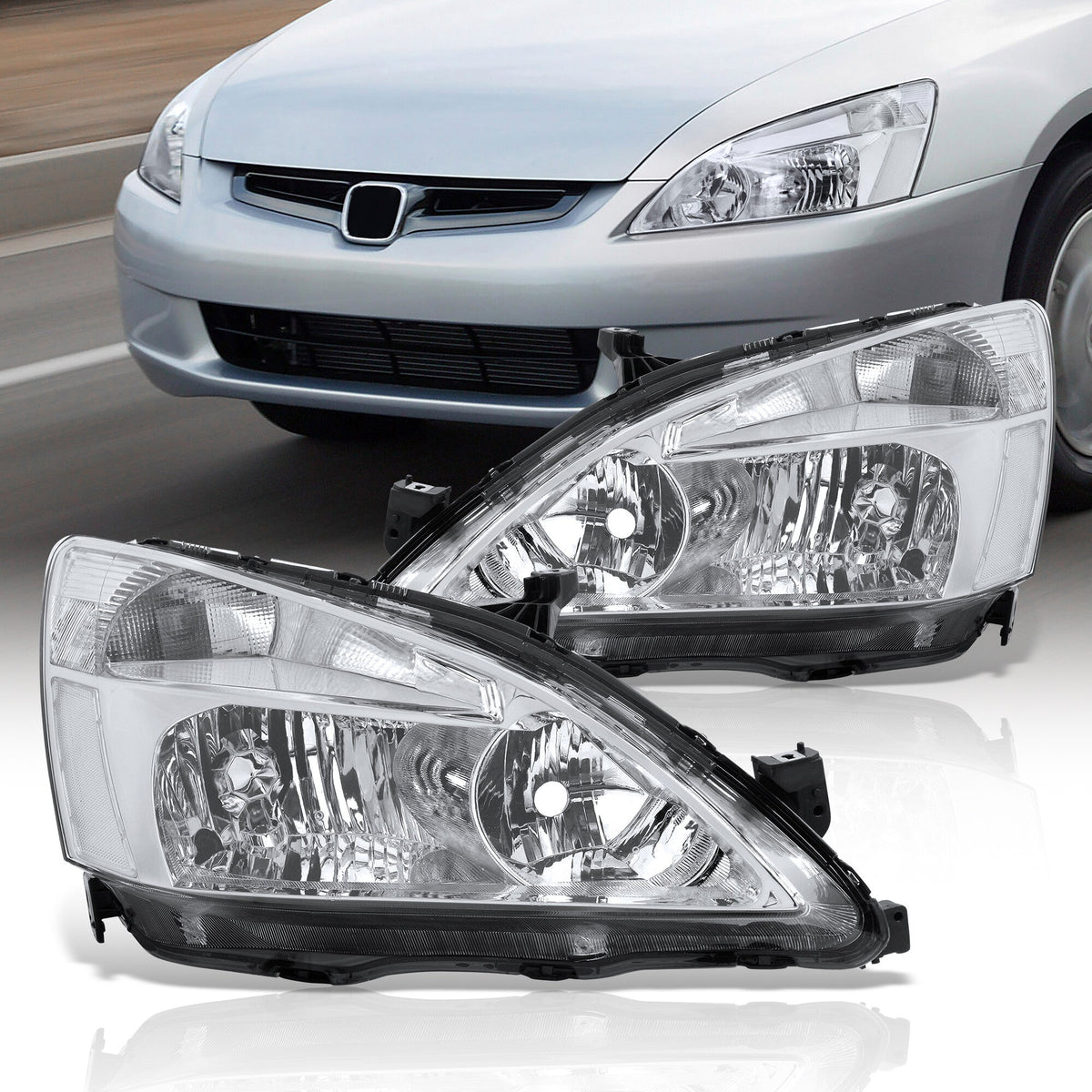 Honda Accord 2003-2007 Factory Style Headlights Chrome Housing Clear Len Clear Reflector