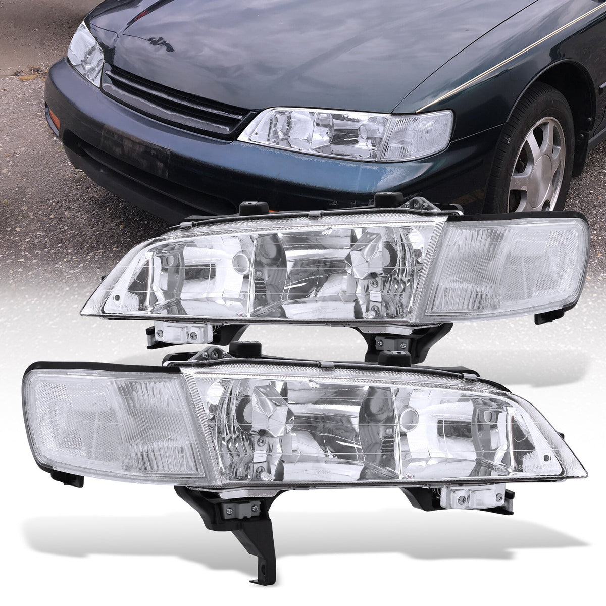 Honda Accord 1994-1997 Factory Style Headlights + Corners Chrome Housing Clear Len Clear Reflector