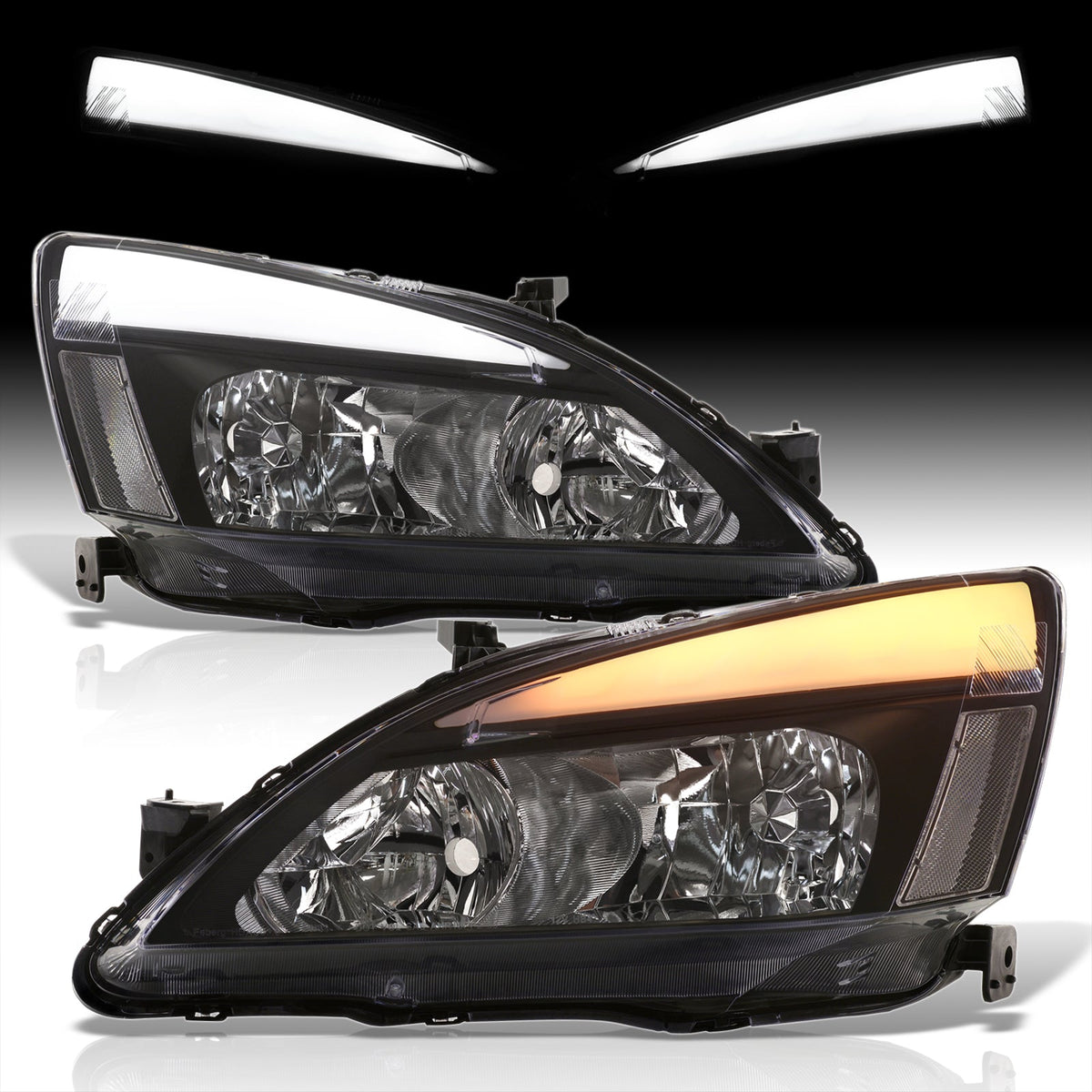 Honda Accord 2003-2007 LED DRL Bar Factory Style Headlights Black Housing Clear Len Clear Reflector — additional product view