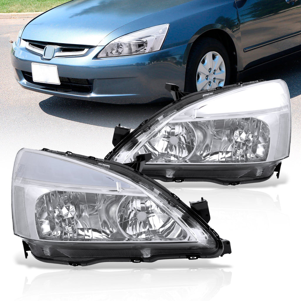 Honda Accord 2003-2007 LED DRL Bar Factory Style Headlights Chrome Housing Clear Len Clear Reflector
