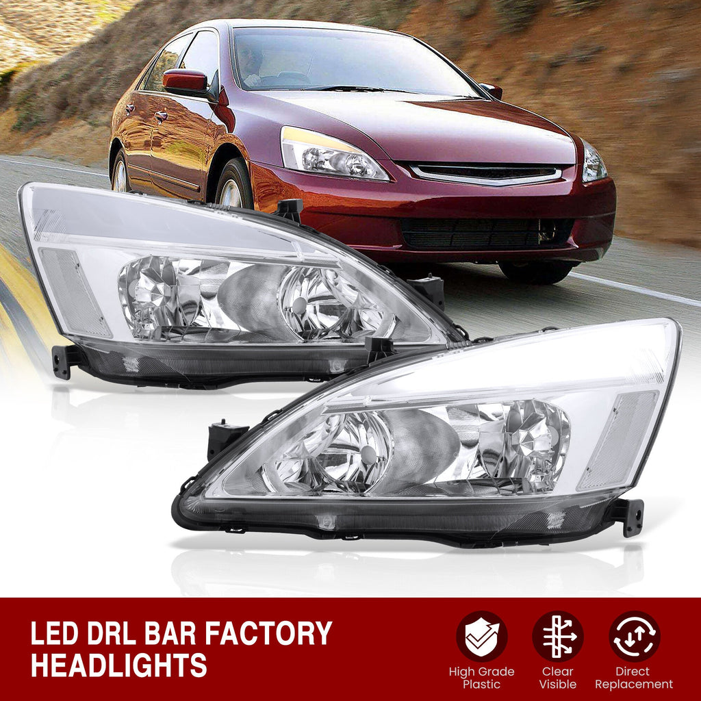 Honda Accord 2003-2007 LED DRL Bar Factory Style Headlights Chrome Housing Clear Len Clear Reflector — additional product view