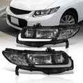 Honda Civic Coupe 2006-2011 LED DRL Bar Factory Style Headlights Black Housing Clear Len Clear Reflector