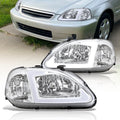 Honda Civic 1999-2000 LED DRL Bar Factory Style Headlights Chrome Housing Clear Len Clear Reflector