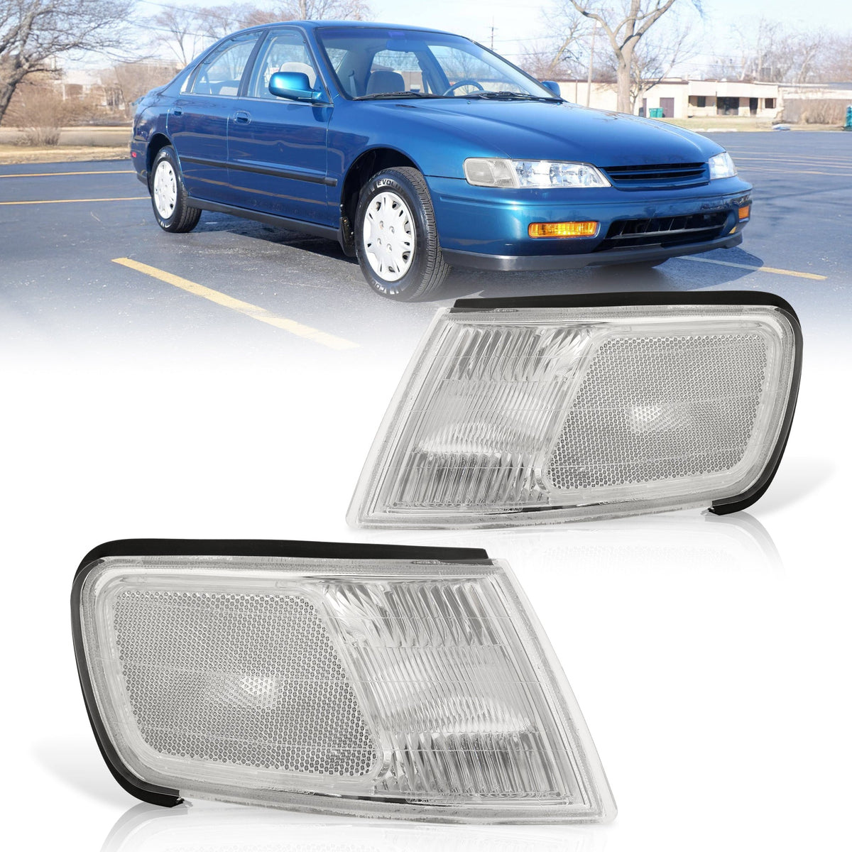 Honda Accord 1994-1997 Factory Style Corners Chrome Housing Clear Len Clear Reflector